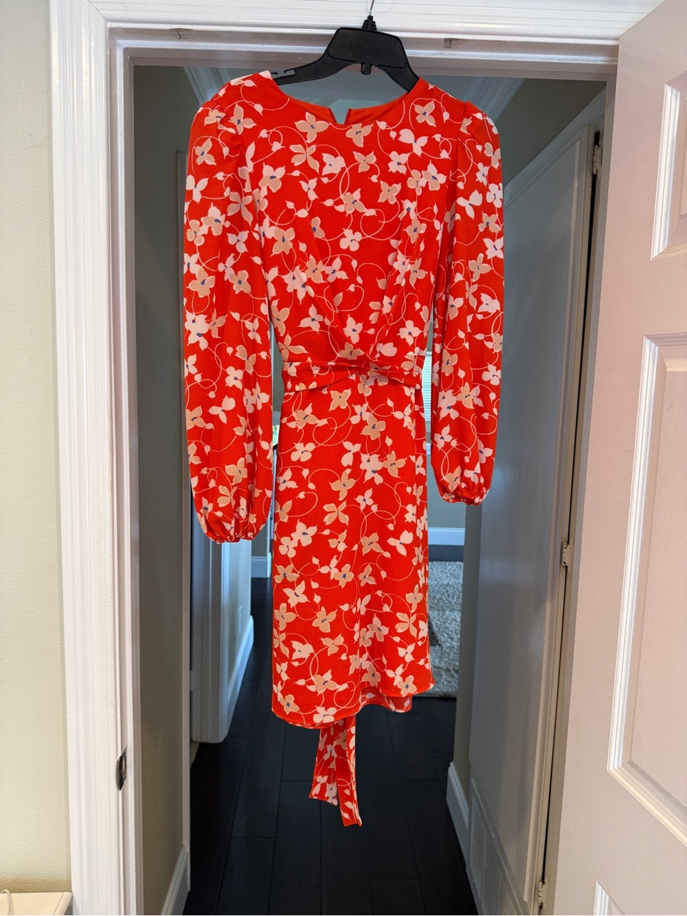 Eliza J Red and White Floral Long-Sleeve Tie-Back Dress